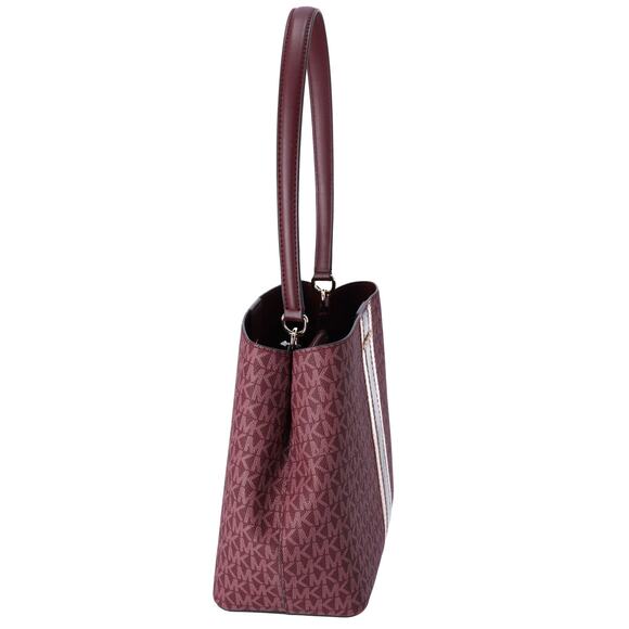 Michael Kors Pratt Medium MK Logo Bucket Shoulder Bag Oxblood Multi Metallic - Picture 2 of 4